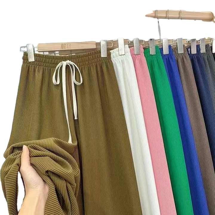 Arrival New Serpentine Wide Leg Pants Women`s Summer Draping Style Floor Length Pants Straight Leg Casual Trousers
